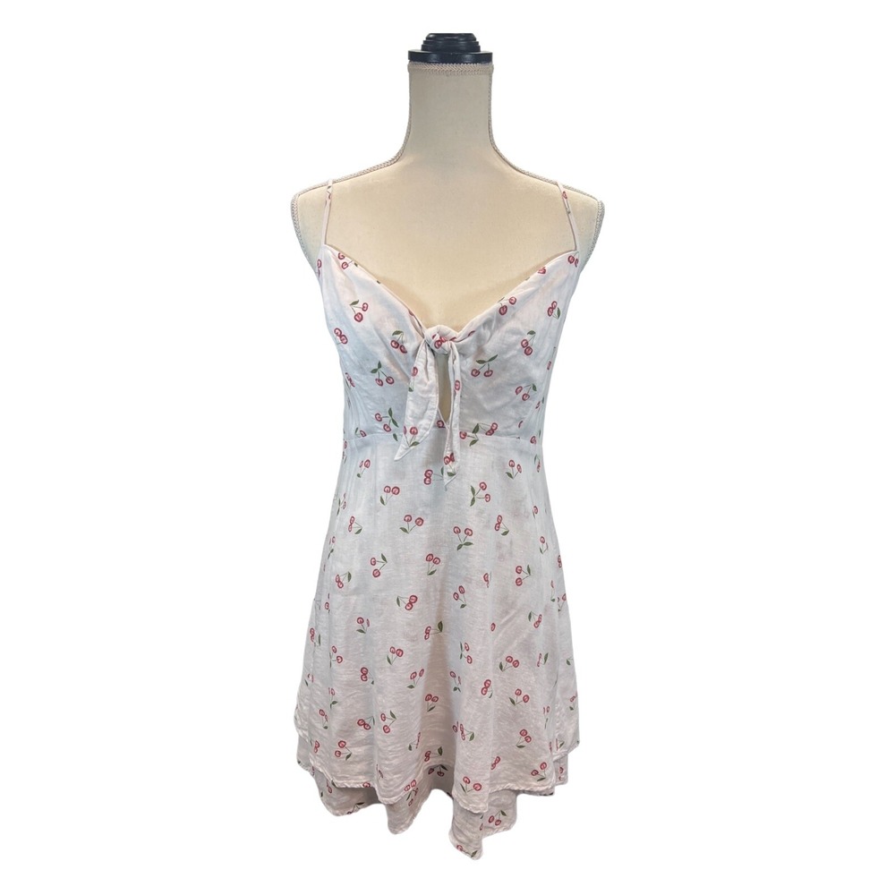 Rails Y2K Dress Womens S Cherry Print Linen Blend Mini Babydoll Flirty Cottage